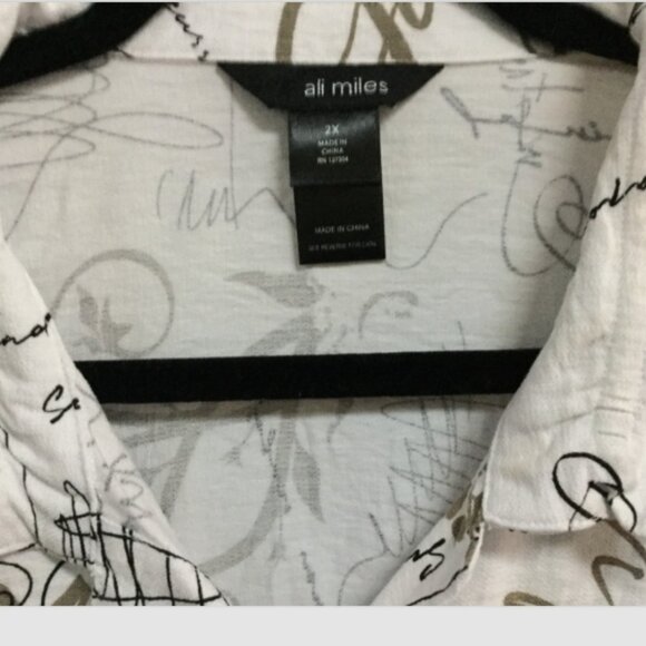 Ali Miles Women Plus Sz 2X Blouse Tunic Top Pockets Button front Tan Black White - Picture 10 of 10